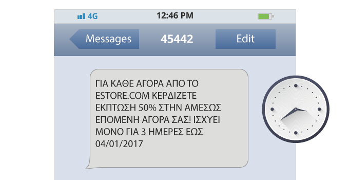 sms μήνυμα με προσφορά και χρονικό περιορισμό